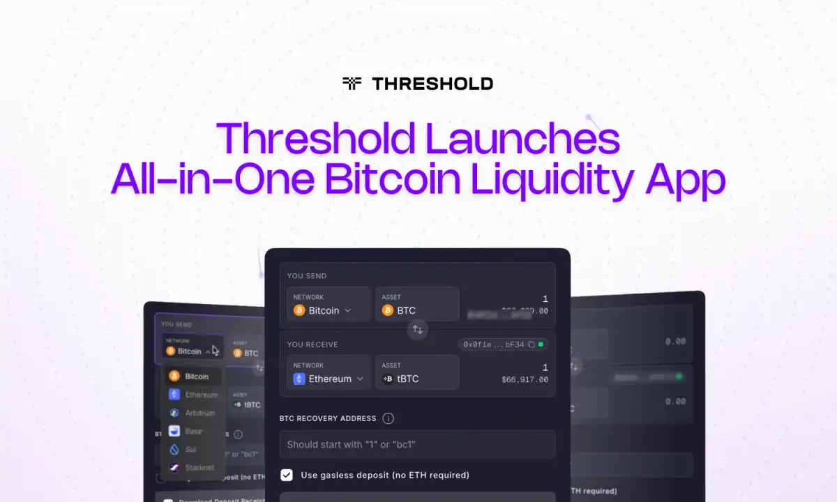 Threshold Unified Bitcoin App interface showing all-in-one Bitcoin liquidity & cross-chain features
