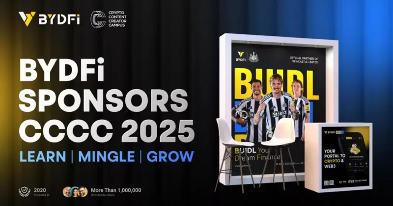 BYDFi CCCC Lisbon 2025 sponsor booth with Newcastle-themed displays