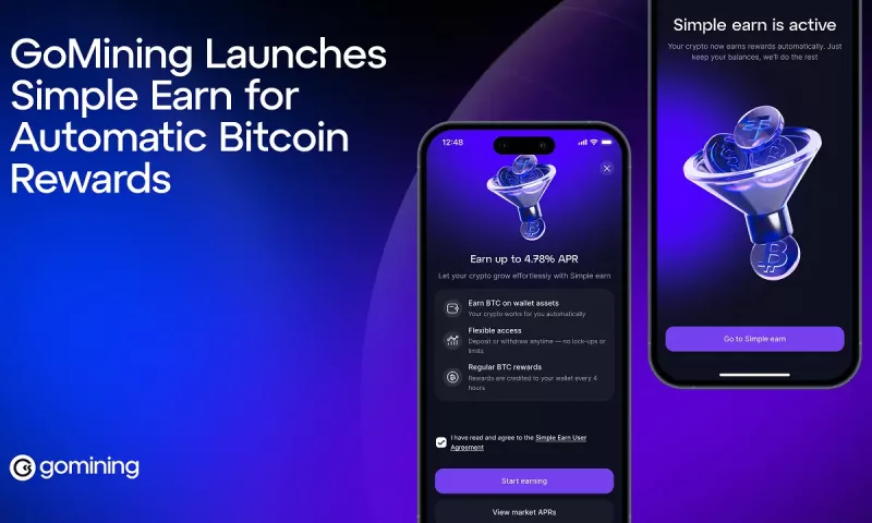 GoMining Simple Earn toggle interface for automatic BTC yield